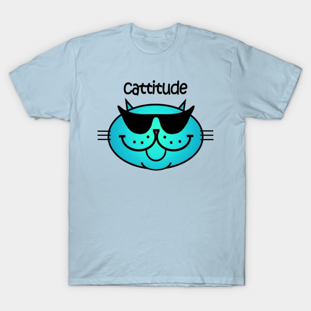 Cattitude 2 - Shady Blue T-Shirt by RawSunArt